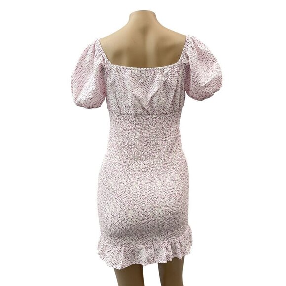 Isalis Puff Sleeve Smocked Ruffle Hem Square Neck Polka Dots Mini Dress Women S‎ - Picture 2 of 10